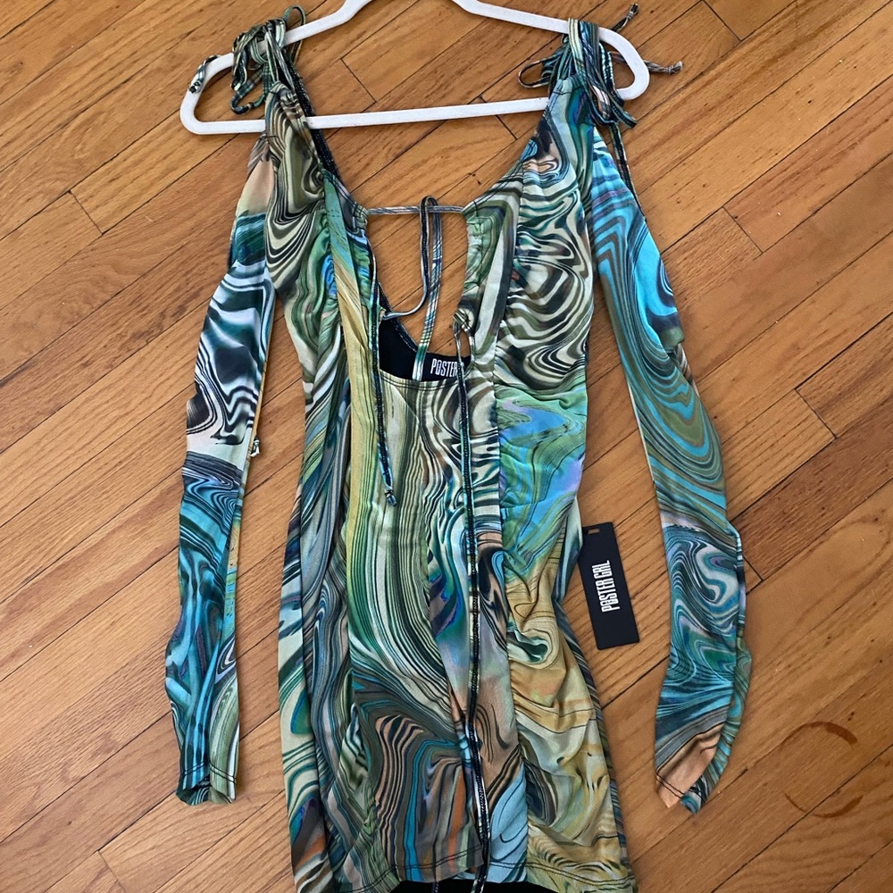 Poster Grl Swirl Print Tie Front Bodycon Mini Dress